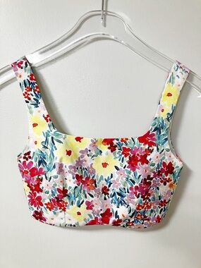Yllw | Midsummer French Floral Crop Tank Top XS Boho Festival Spring Summer